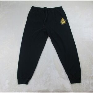 Disney Pants Mens Extra Large Black Sweat Pants Castle Logo Joggers Lounge Gym*